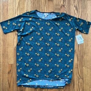 LuLaRoe Teal and Yellow Floral Top